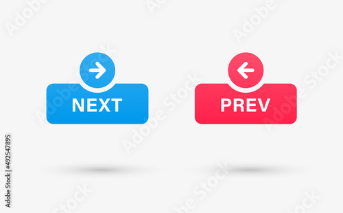 next and previous buttons with arrow right left icon in modern label banner. back prev and next button photo