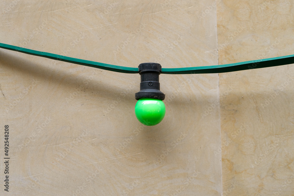 Green bulb on light beige background/ Green bulb on light beige background/