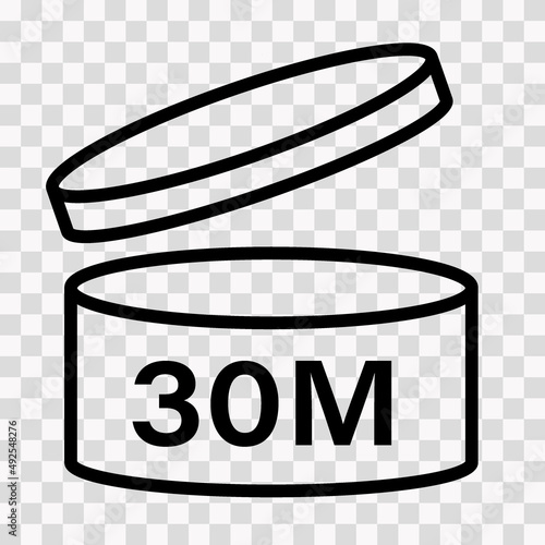 PAO cosmetic icon, mark of period after opening. Expiration time after package opened, outline label. 30 month expirity on transparent background, vector illustration