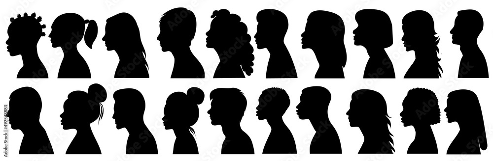 portrait people in profile silhouette, isolated vector