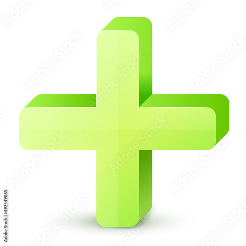 Green cross. Cross symbol of safety guidance. Green plus sign. Vector illustration EPS10
