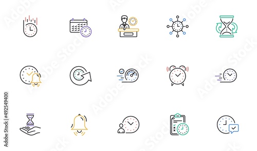 Time line icons. Calendar, Time management and Delivery. Hourglass linear icon set. Bicolor outline web elements. Vector