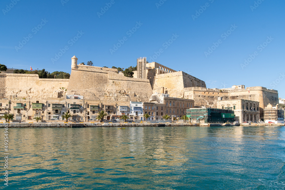 The fortifications of the city of Valletta, Malta protecting the Grand Harbour.