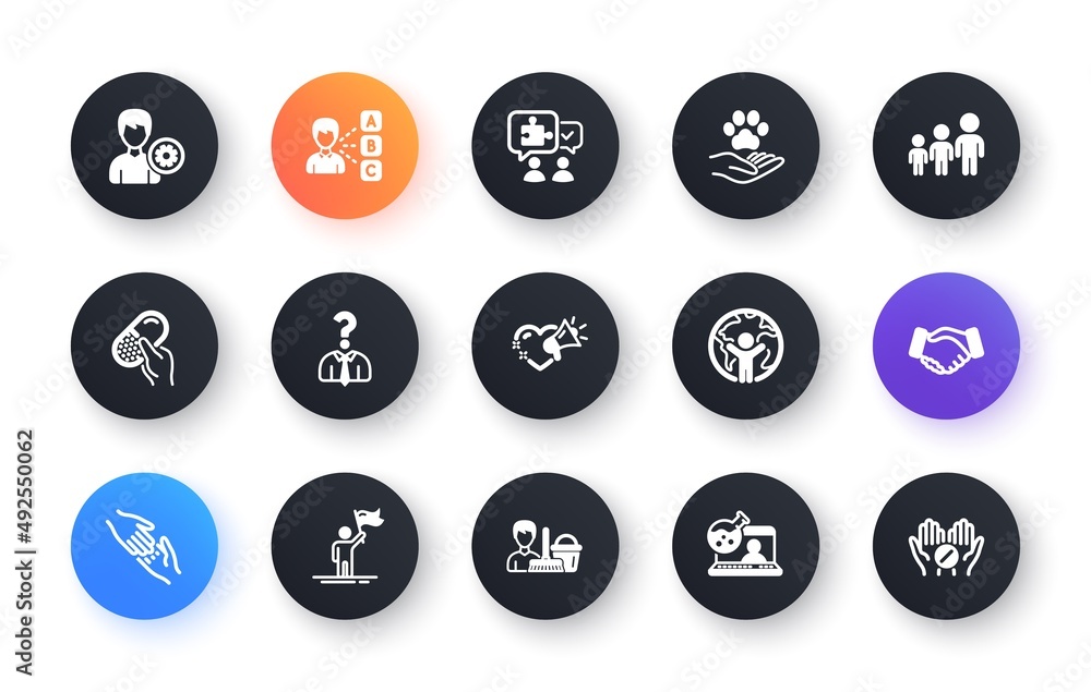 Minimal set of Leadership, Global business and Helping hand flat icons for web development. Love message, Business hierarchy, Handshake icons. Hiring employees, Puzzle. Vector Minimal set of Leadership, Global business and Helping hand flat icons for web development. Love message, Business hierarchy, Handshake icons. Hiring employees, Puzzle. Vector