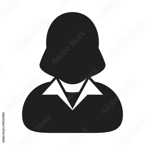 Teacher icon vector female user person profile avatar symbol for education in a flat color glyph pictogram sign illustration