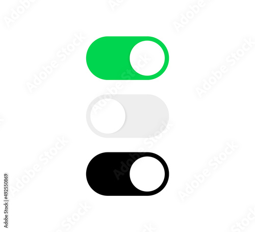On Off toggle switch buttons, yes or no with switch slider in modern toggle, green and red switchers for user interface, apps and website	
 photo