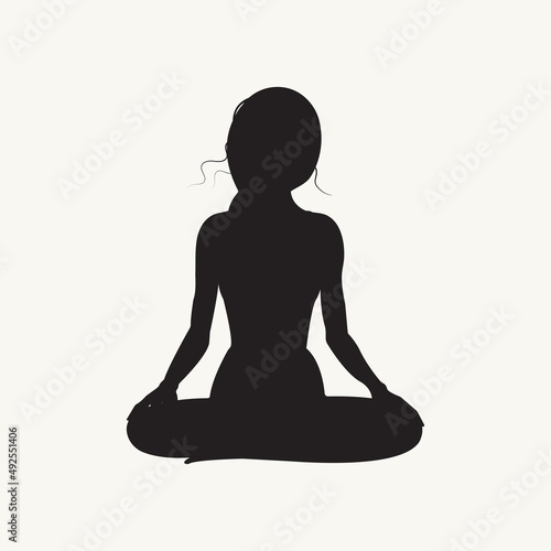 Black and White, Yoga Girl Silhouette in Lotos Pose
