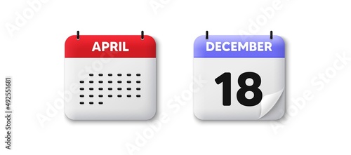 Calendar date 3d icon. 18th day of the month icon. Event schedule date. Meeting appointment time. Agenda plan, Month schedule 3d calendar and Time planner. 18th day day reminder. Vector