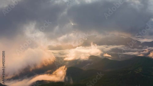 drone flies over the valley of the Prut River, next to the highest peak of the Carpathians - Mount Hoverla. Below the famous hotel, camping, the road to the tract Zaroslyak
 photo