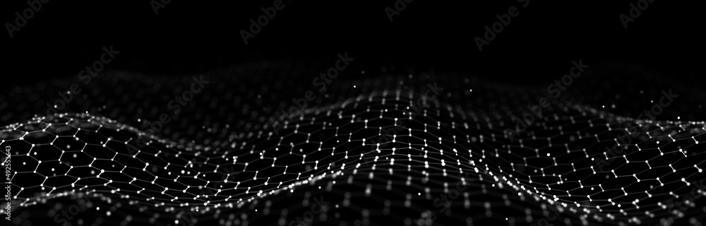 Futuristic black hexagon dynamic wave. Futuristic honeycomb concept. Digital technology webflow. Big data visualization. 3D rendering. Futuristic black hexagon dynamic wave. Futuristic honeycomb concept. Digital technology webflow. Big data visualization. 3D rendering.