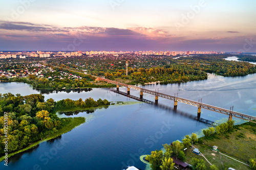 The Dnieper with the Petrovsky Railway Bridge in Kyiv, the capital of Ukraine before the war with Russia