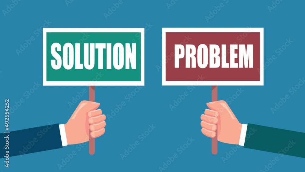 hand of businessman hold problem & solution sign - animation concept. 4K motion animation. hand of businessman hold problem & solution sign - animation concept. 4K motion animation.
