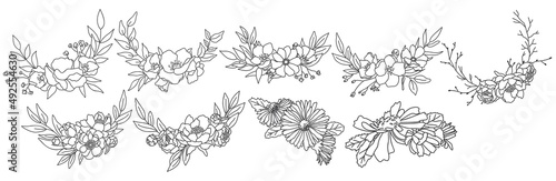 Big bundle of floral frames. Vector hand drawn border