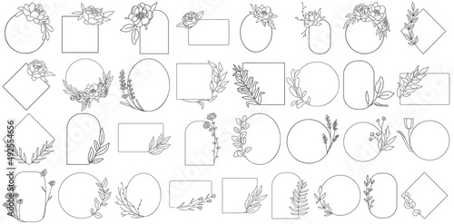 Big bundle of floral frames. Vector hand drawn monogram