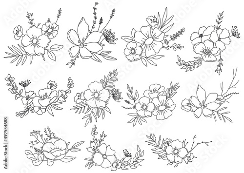 Fototapeta Naklejka Na Ścianę i Meble -  Big bundle of floral frames. Vector hand drawn bouquets