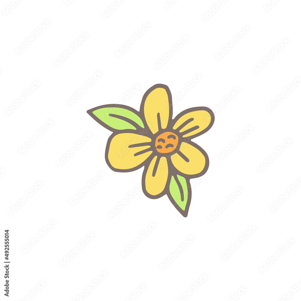 Obraz premium Blooming flower doodle style hand drawn vector illustration isolated on white.