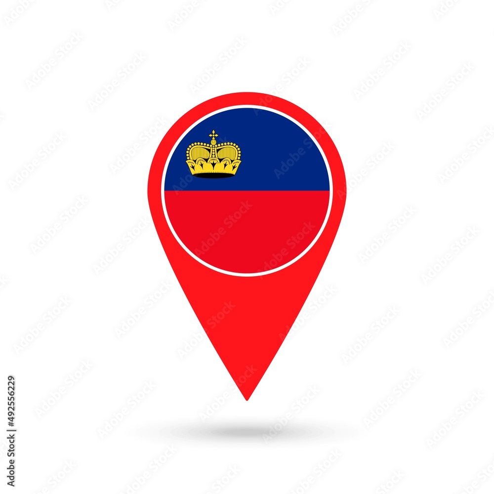 Map pointer with country Liechtenstein. Liechtenstein flag. Vector illustration. Map pointer with country Liechtenstein. Liechtenstein flag. Vector illustration.