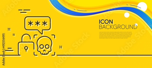 Cyber attack line icon. Abstract yellow background. Ransomware threat sign. Password cracking symbol. Minimal cyber attack line icon. Wave banner concept. Vector
