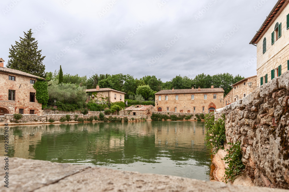 Renaissance era SPA complex Bagno Vignoni with a huge pool of hot spring mineral water. Tuscany, Italy Renaissance era SPA complex Bagno Vignoni with a huge pool of hot spring mineral water. Tuscany, Italy