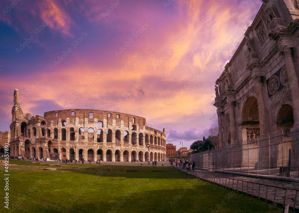 The colosseum at sunset