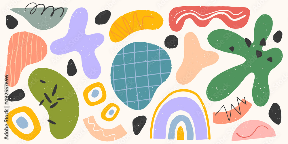 Bundle of vector colorful hand drawn various organic shapes,doodles ...