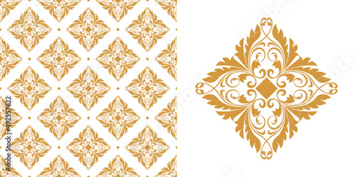 Wallpaper in the style of Baroque. Seamless vector background. White and gold floral ornament. Graphic pattern for fabric, wallpaper, packaging. Ornate Damask flower ornament