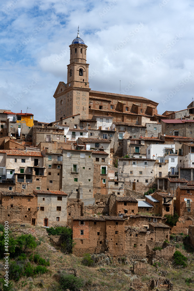 View of the village of Moros and its old typical houses in Zaragoza province, Aragón, Spain.