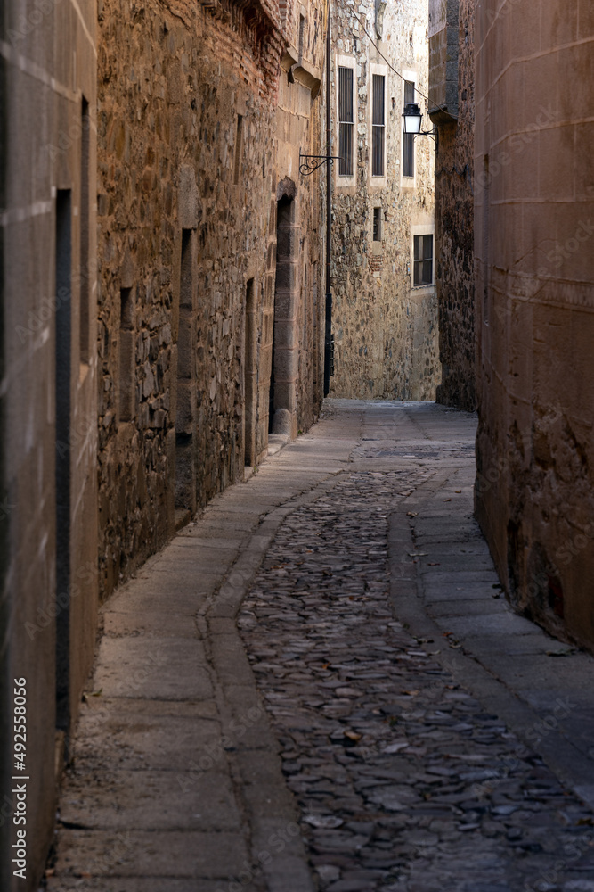 Streets in the old town of Caceres, world Heritage Site by UNESCO, EXtremadura, Spain.