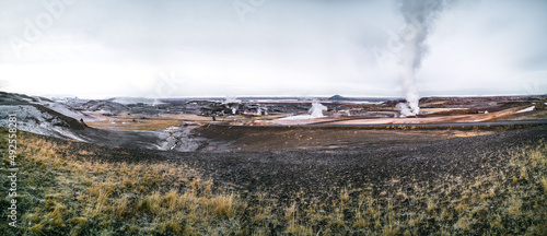 Fotografie Myvatn fumarole and geothermal area in Iceland