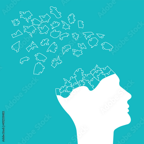 Fototapeta Naklejka Na Ścianę i Meble -  Human silhouette puzzle. alzheimer,memory loss,diseases concept.Brain and mental health.world mental health idea concept.