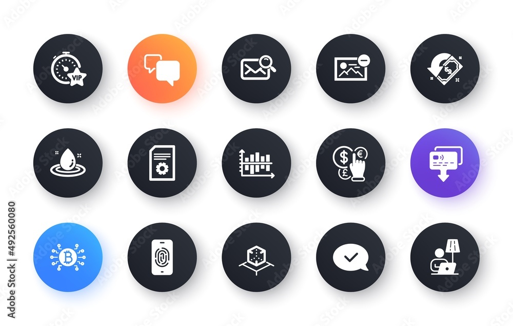 Minimal set of Bitcoin system, Search mail and Fuel energy flat icons for web development. Augmented reality, Diagram chart, Vip timer icons. Speech bubble, Cashback, Fingerprint web elements. Vector Minimal set of Bitcoin system, Search mail and Fuel energy flat icons for web development. Augmented reality, Diagram chart, Vip timer icons. Speech bubble, Cashback, Fingerprint web elements. Vector