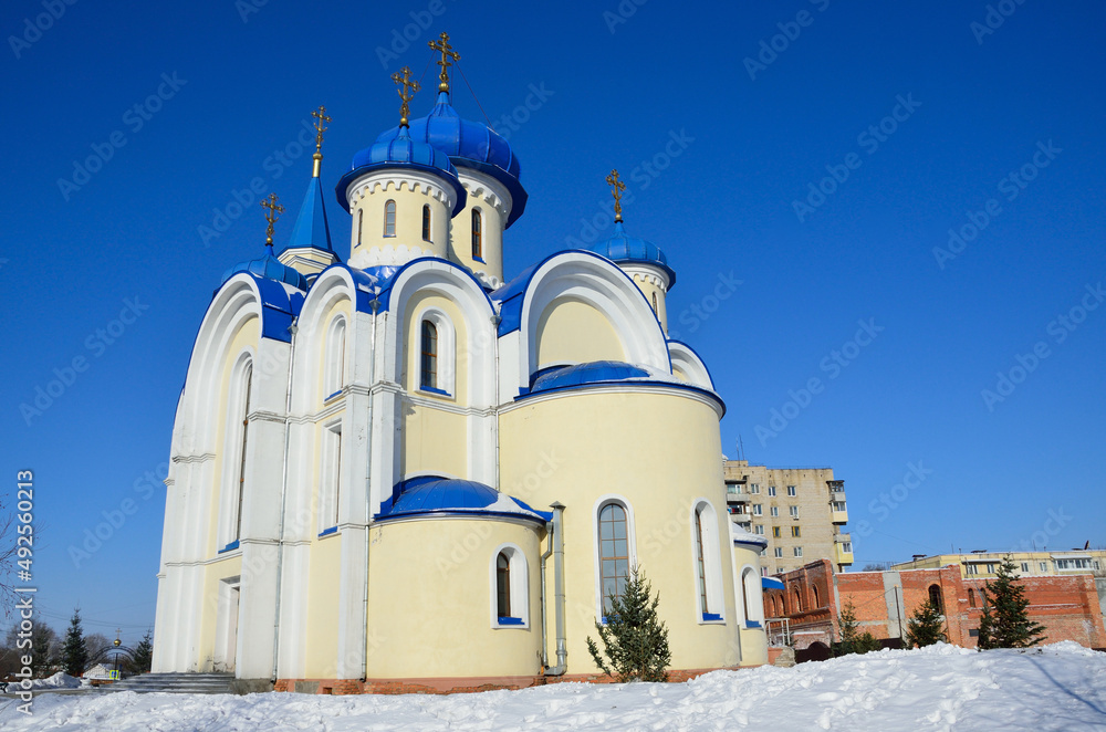 Russia, the city of Arsenyev, fragment of the Church of the Annunciation of the Blessed Virgin Mary in the winter