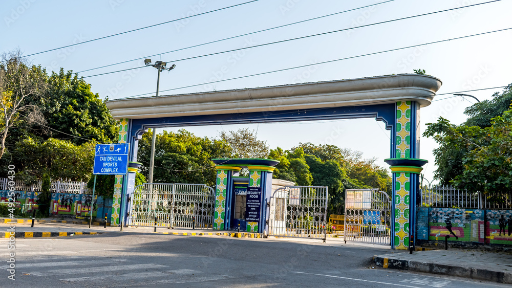 Gurugram, Gurgaon Entrance gate of Tau DeviLal Sports Complex and Tau