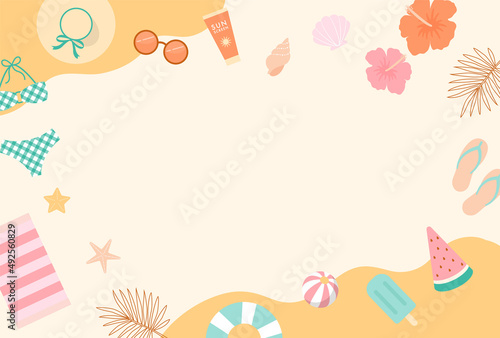 summer vector background with a set of beach icons for banners, cards, flyers, social media wallpapers, etc.