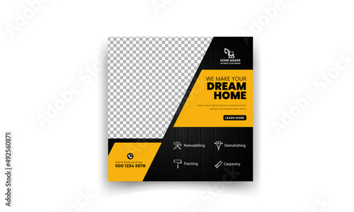 Editable construction business social media post template. Easy to use in banners, promotion designs, branding companies, bloggers, entrepreneurs and businesses.