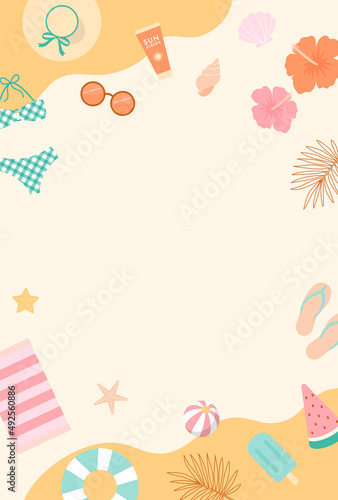 summer vector background with a set of beach icons for banners, cards, flyers, social media wallpapers, etc.