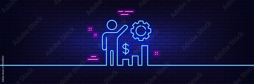 Neon light glow effect. Employees wealth line icon. Work results sign. Money chart symbol. 3d line neon glow icon. Brick wall banner. Employees wealth outline. Vector Neon light glow effect. Employees wealth line icon. Work results sign. Money chart symbol. 3d line neon glow icon. Brick wall banner. Employees wealth outline. Vector