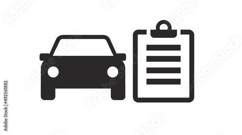Car Check Icon. Black and white vector isolated editable illustration