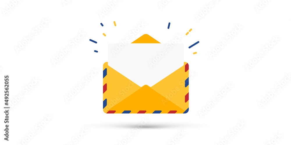 Open yellow envelope with white sheet illustration Open yellow envelope with white sheet illustration