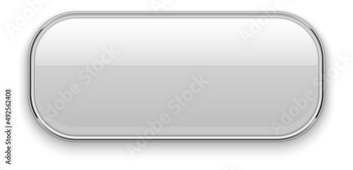 Chrome rectangle frame. Glossy white button template