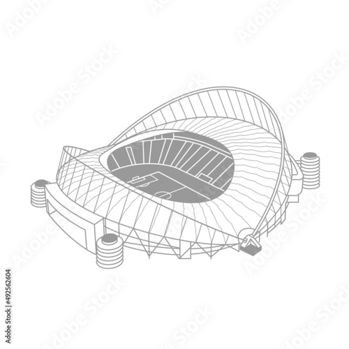 soccer stadium colored illustration isometric icon in line style