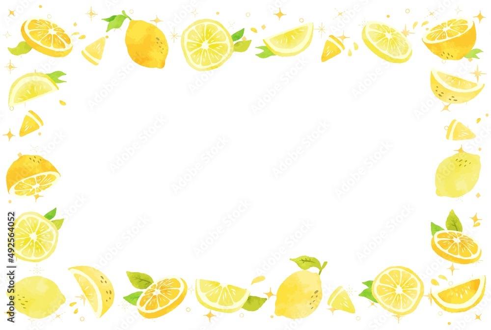 beautiful　watercolor　lemon　frame　illustration