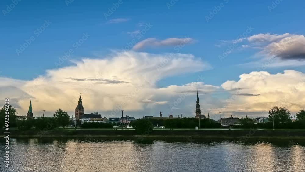 Historic Town Of Riga On The Baltic Sea In Latvia. Timelapse