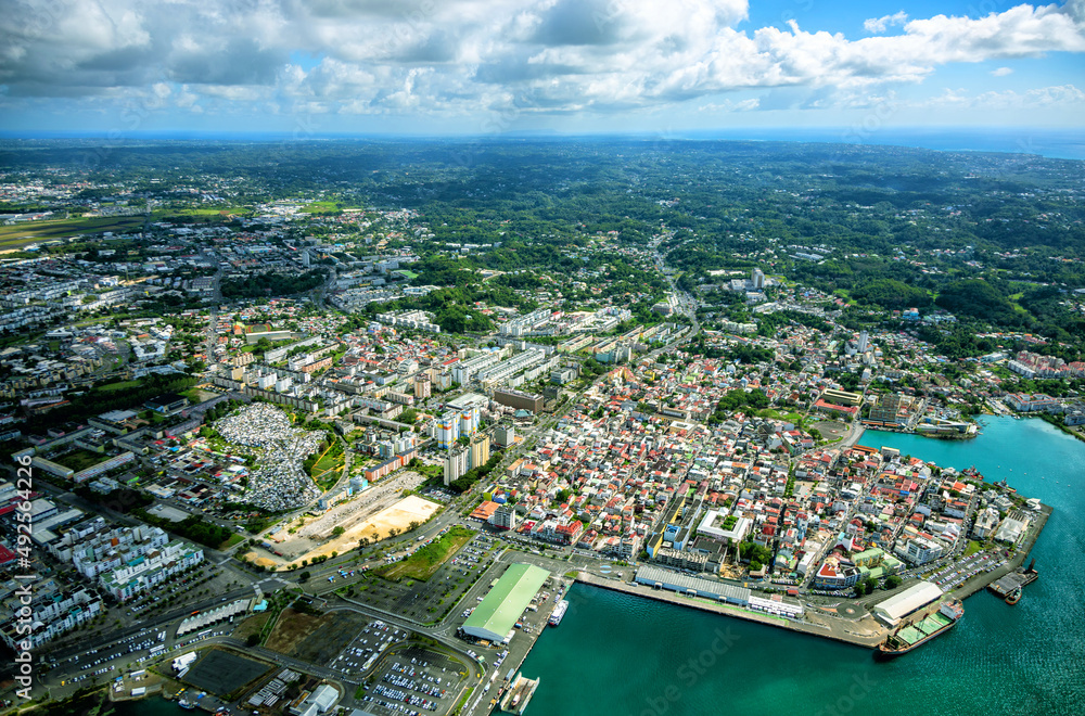 Aerial view of the city Pointe-a-Pitre, Grande-Terre, Guadeloupe, Lesser Antilles, Caribbean.