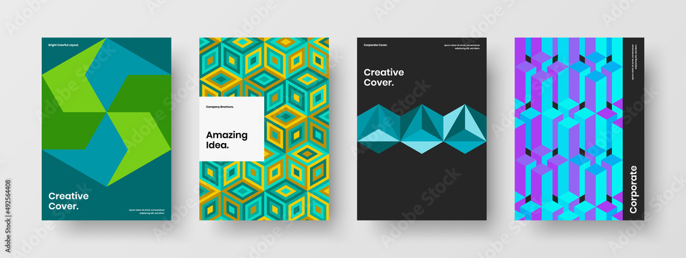 Fototapeta premium Creative journal cover A4 design vector concept bundle. Premium geometric hexagons booklet illustration composition.