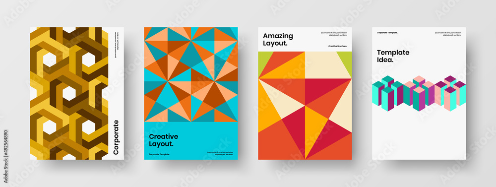 Fototapeta premium Abstract mosaic pattern journal cover layout composition. Colorful booklet A4 design vector template set.
