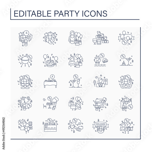 Parties line icons set. Different parties. Celebration of special occasions. Celebrating concept. Isolated vector illustration. Editable stroke
