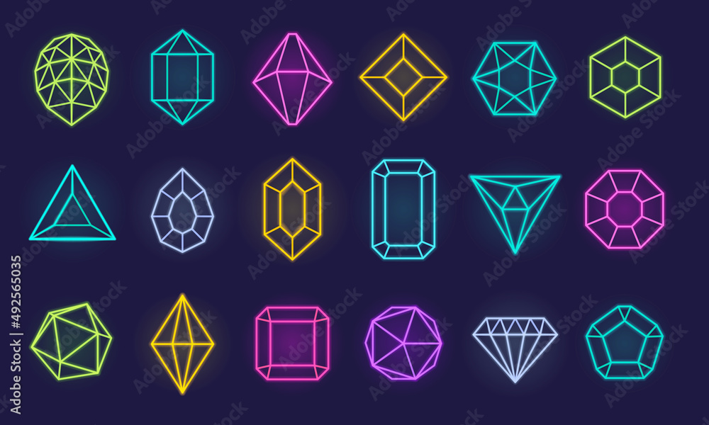 Gems neon icon set. Vector pictograms isolated. Can be used for mobile apps and website design. Gems neon icon set. Vector pictograms isolated. Can be used for mobile apps and website design.