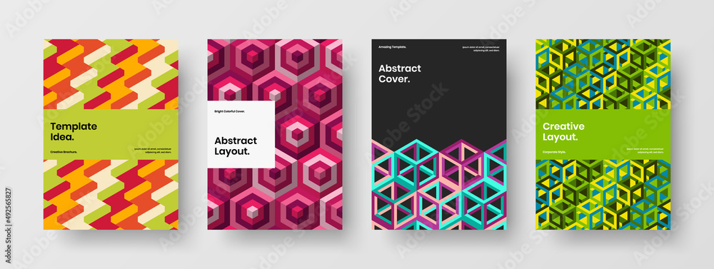 Isolated mosaic shapes corporate brochure template composition. Vivid presentation vector design concept bundle.