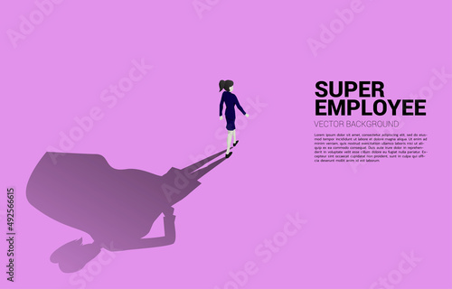 Silhouette of businesswoman and her shadow of superhero.concept of empower potential and human resource management